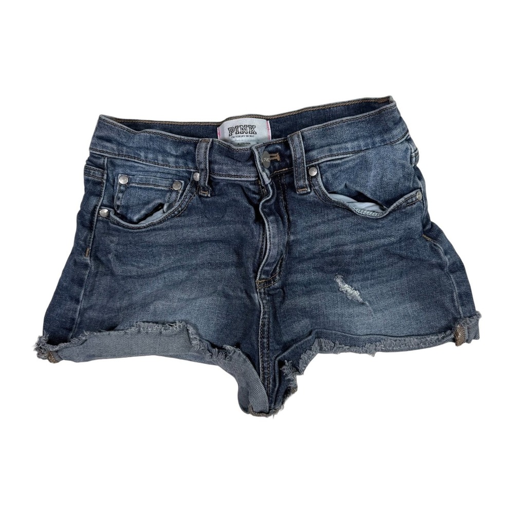 Victoria's Secret Pink‎ Mid Rise Cutoff Distressed Cotton Jean Shorts 4 Womens